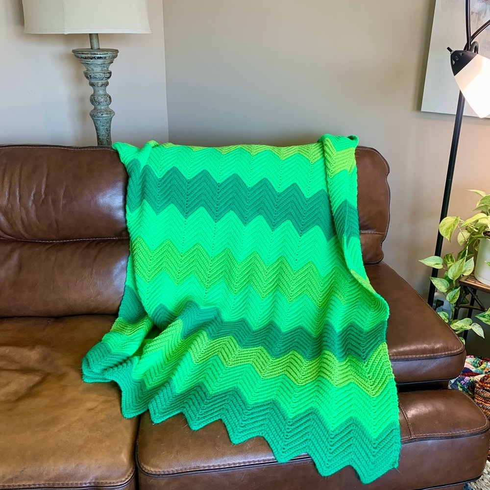 Vintage Green Chevron Afghan